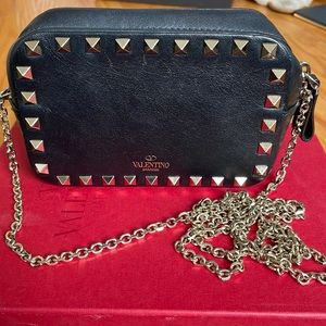 Valentino Rockstud mini camera bag, black with gold hardware